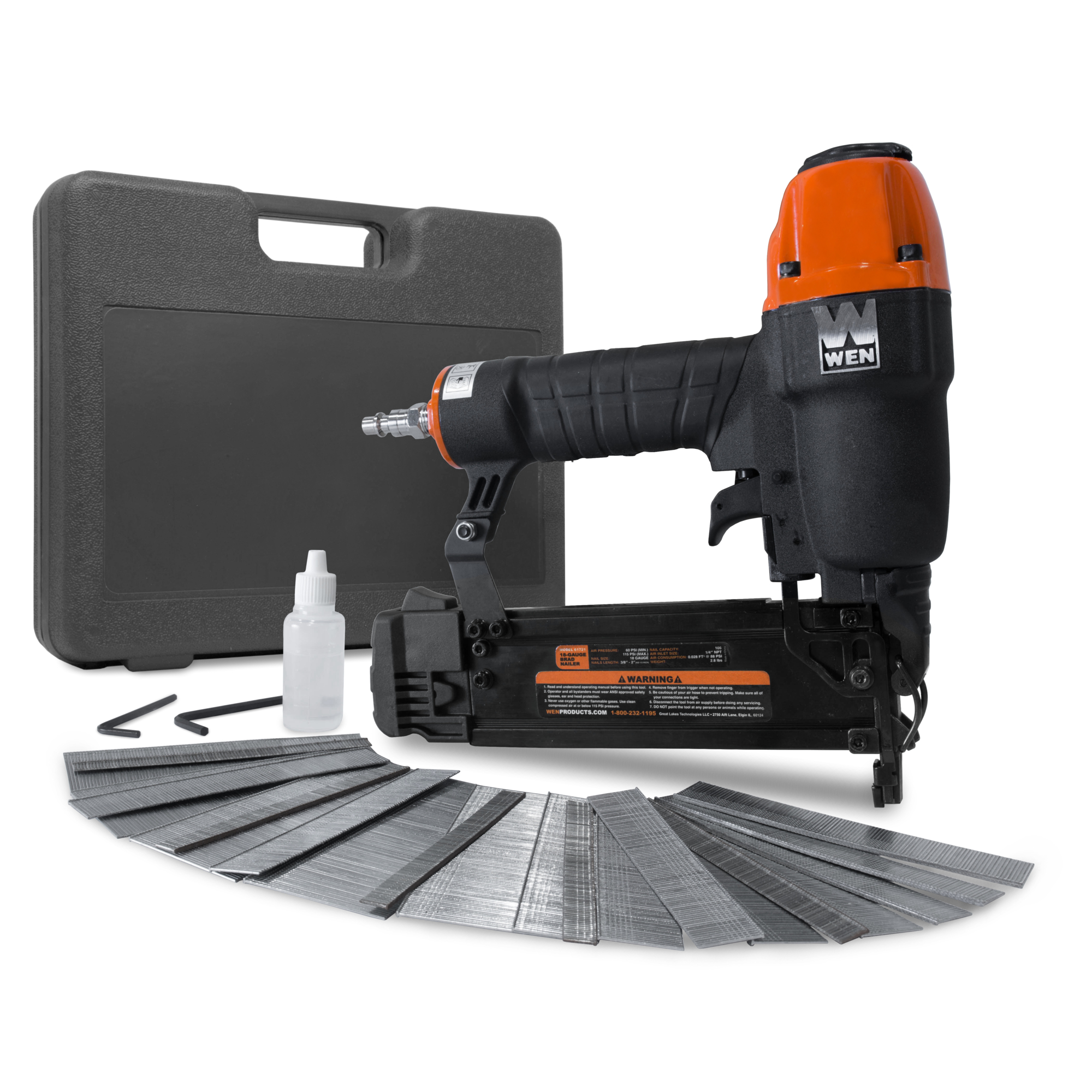 WEN 61721 pneumatic brad nailer with case and nails