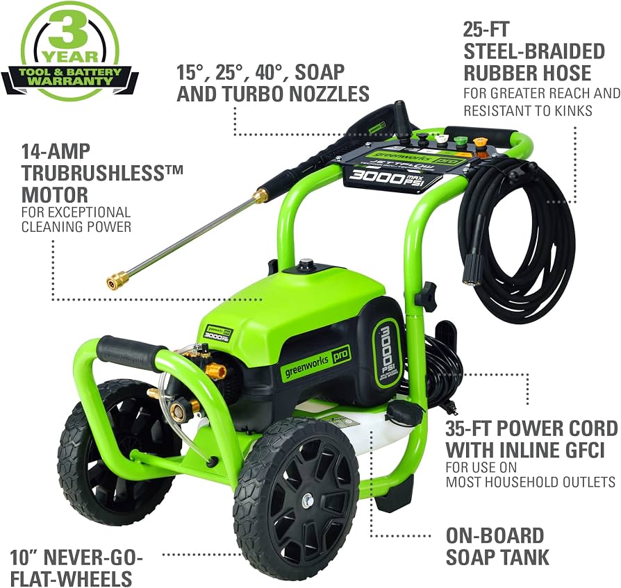 Greenworks Pro 3000 PSI brushless electric pressure washer