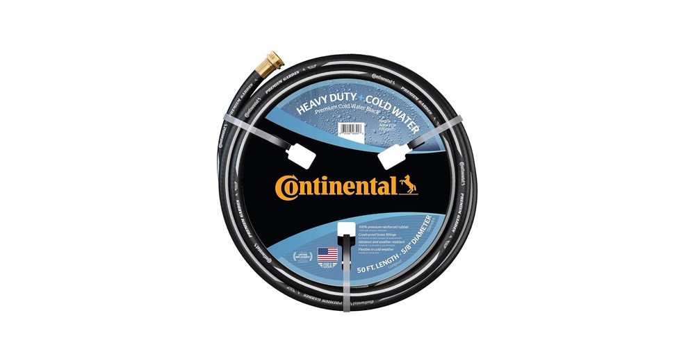 Continental Premium black heavy-duty rubber garden hose, 5/8-inch by 50 feet