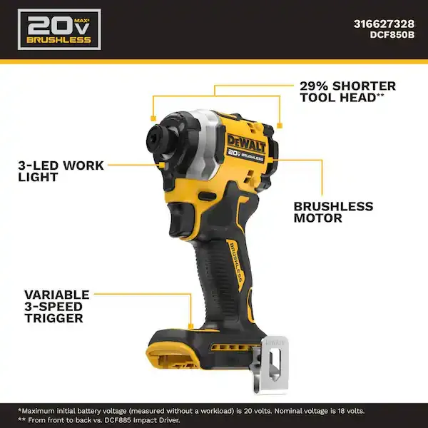 DeWalt DCF850B Atomic 20V MAX brushless compact impact driver