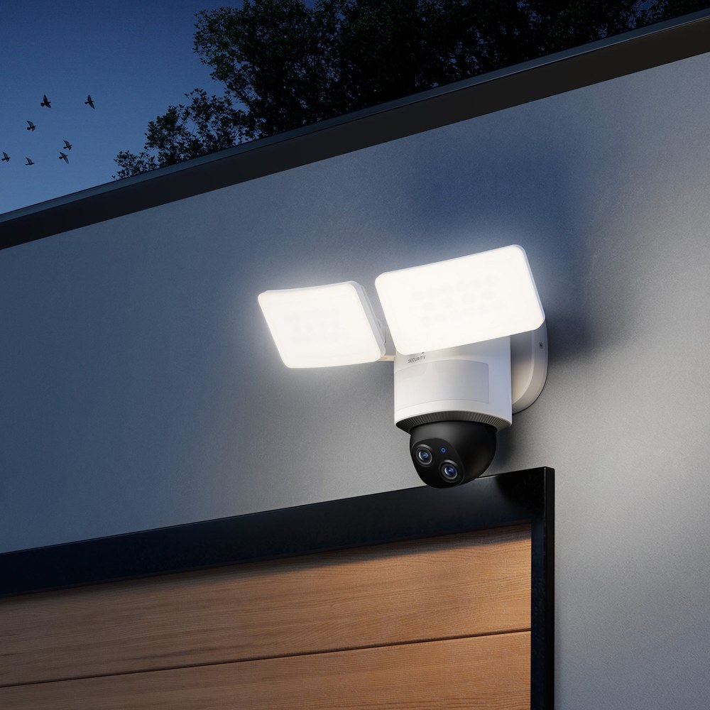 eufy Floodlight Camera E340 mounted on an exterior wall