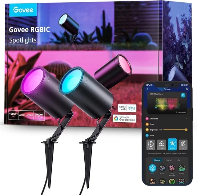 Govee H7065 RGBIC outdoor spot lights 2-pack with retail packaging