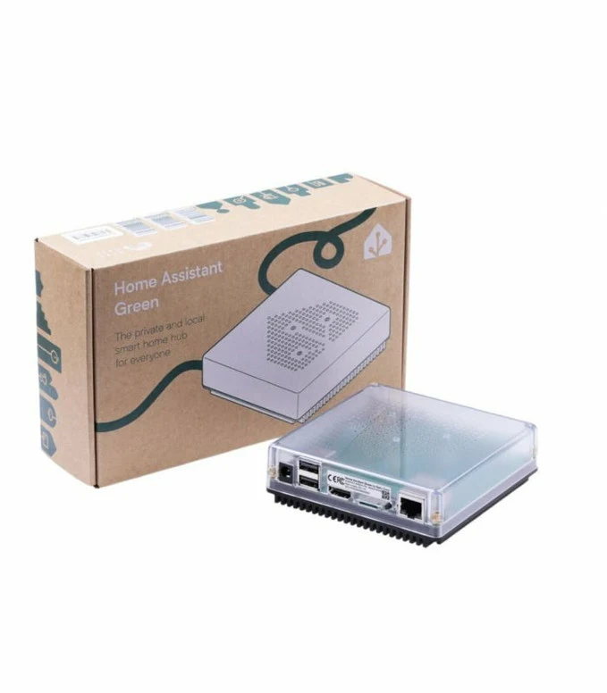 Home Assistant Green smart home hub with packaging