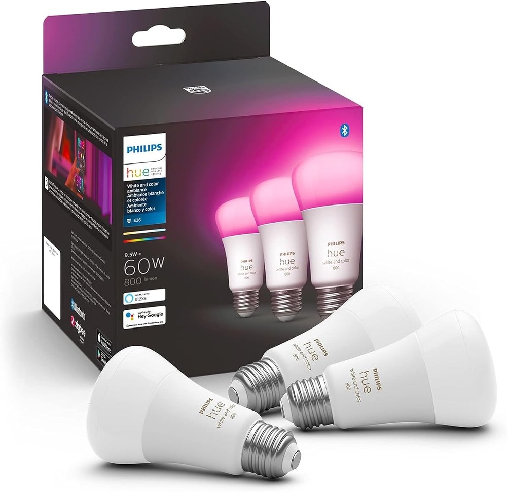 Philips Hue White and Color Ambiance A19 smart bulbs, 3-pack