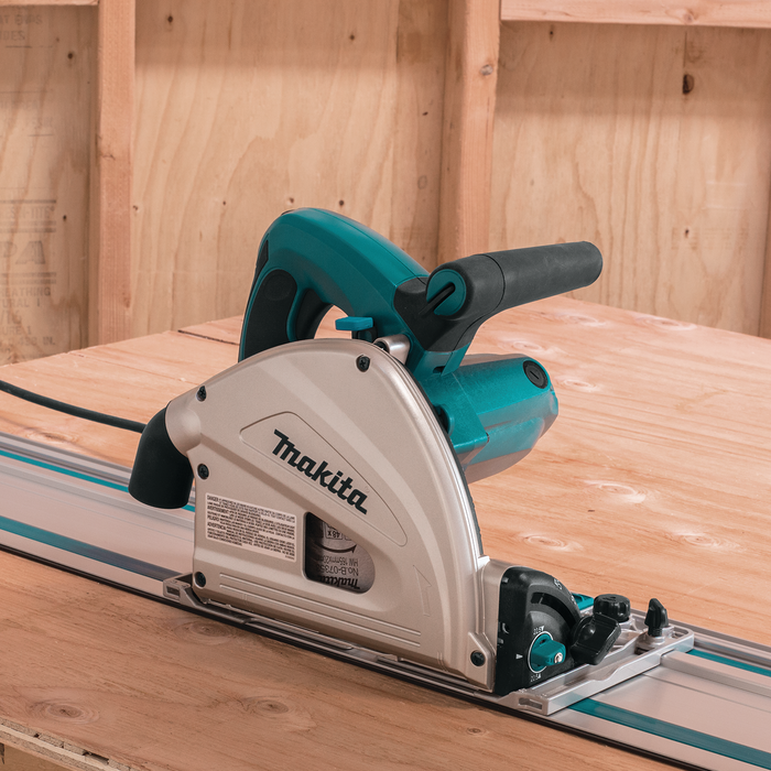 Makita SP6000J1 6-1/2-inch plunge circular saw on guide rail