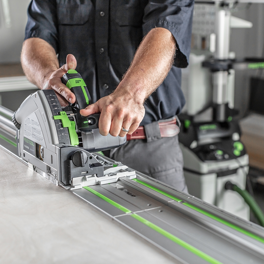 Festool TS 55 REQ plunge cut saw on guide rail
